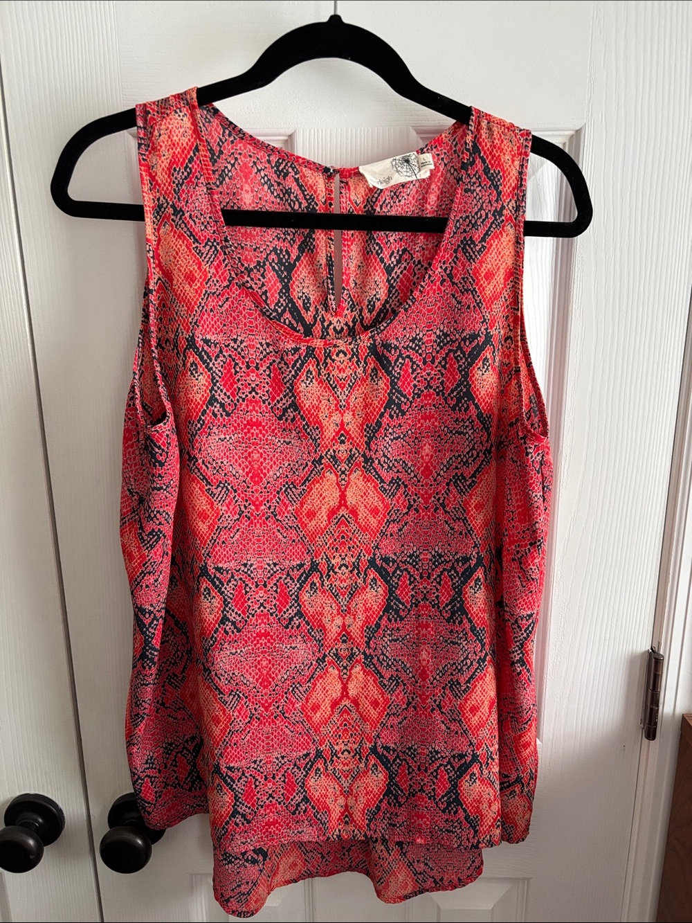 everleigh Red and Black Snake-Print Cold-Shoulder Tank